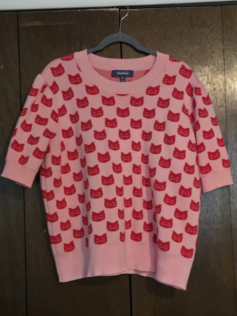 ModCloth Retro Radiance Puff Shoulder Cat Pattern Sweater